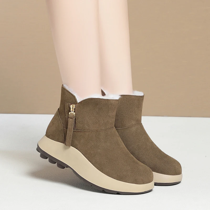 AIYUQI Snow Boots Women Winter Genuine Leather Women Ankle Boots Thick Wool Warm Non-slip Women Booties
