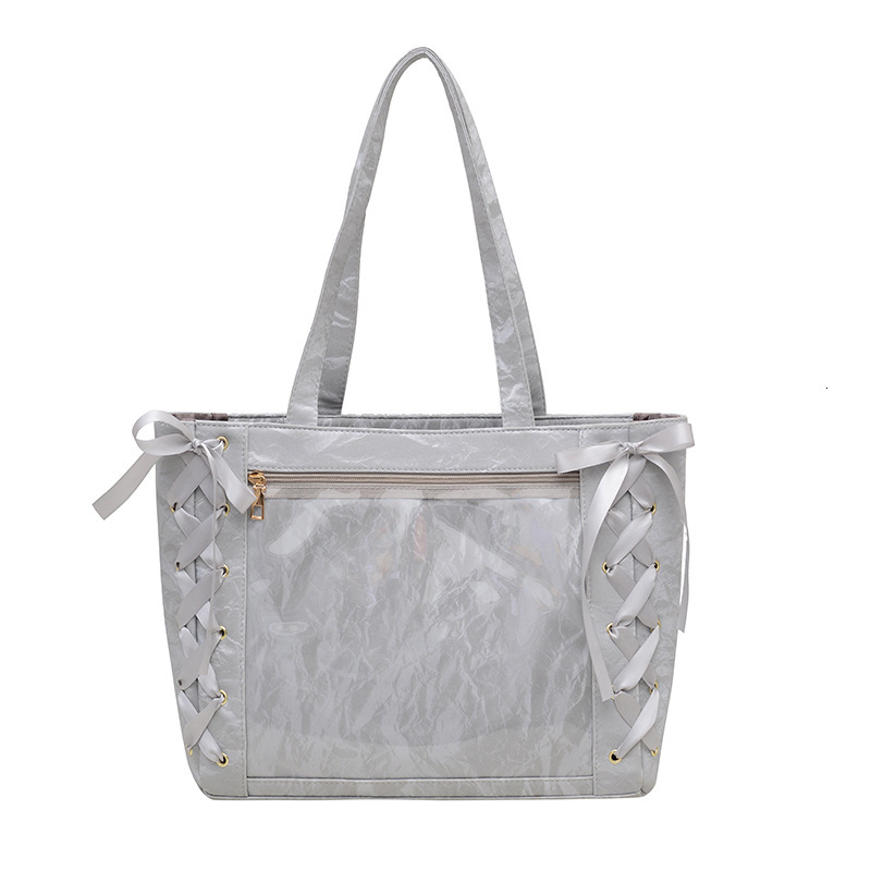 Full Red Chan Same Style Ribbon Pain Women's New Large Capacity Tote JK Bow Transparent Baby Bag