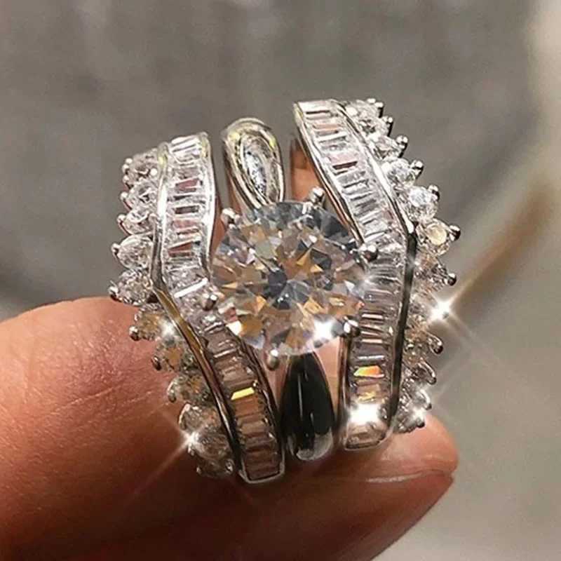 Luxury 3 in 1 Lab Diamond Ring Sets 925 Sterling Silver Engagement Wedding Rings for Women Bridal Promise Party Finger Band GiftXJ250104