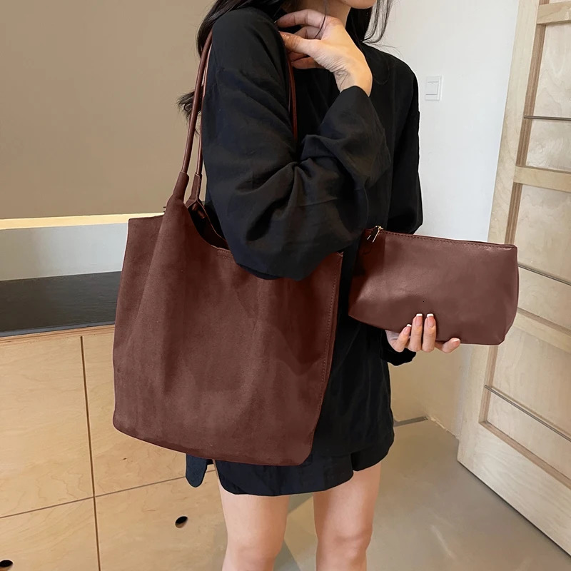 Tote Bag Faux Suede Magnetic Closure Shoulder Bag for Women Solid Hobo Bag Top-handle Bag for Work Travel 250103