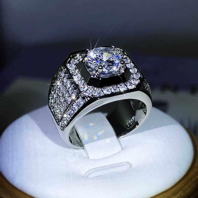 Luxury 925 Sterling Silver Men Couple AAA Crystal Zircon Stone Wedding Ring Brilliant Noble Engagement Engage Party Rings with 9XJ250514