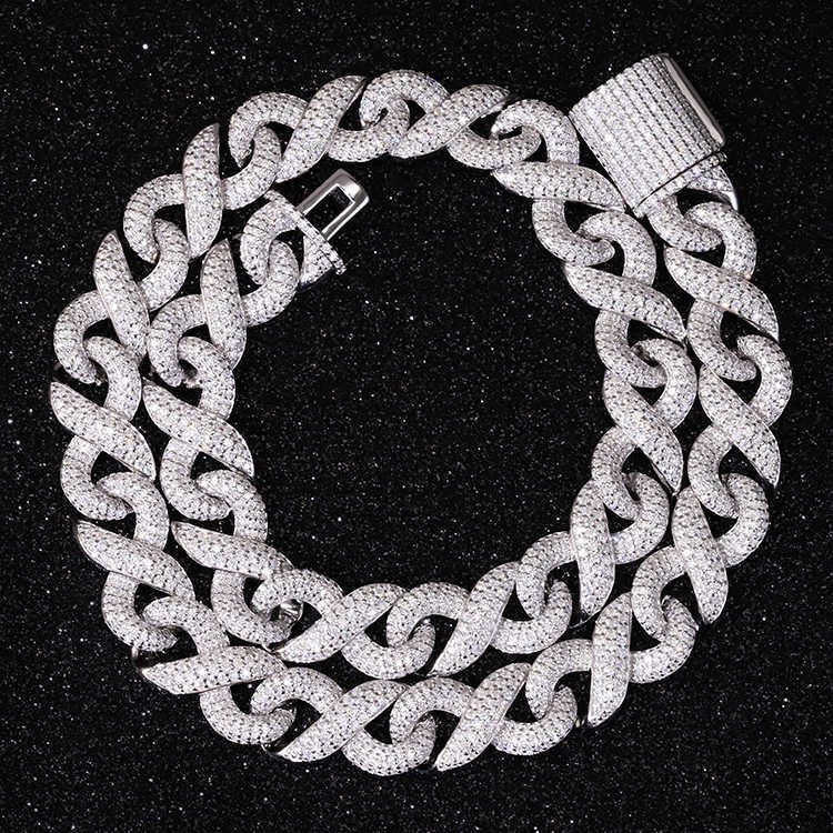 Yu ying Sterling Silver Iced Out Necklace 13mm Wide GRA Moissnaite Diamond Infinite Cuban Link Chain For Hiphop