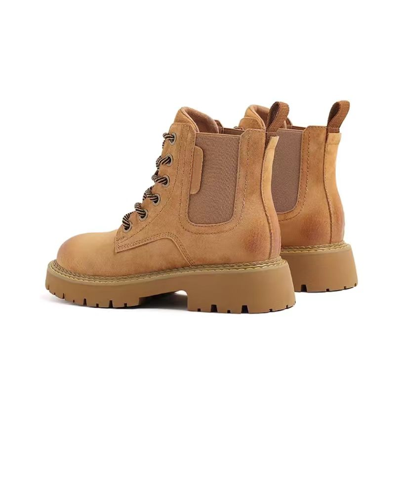 Autumn and winter British style short boots with thick sole and midsole Martin boots with increased height and slimming inside and plush hiking yellow