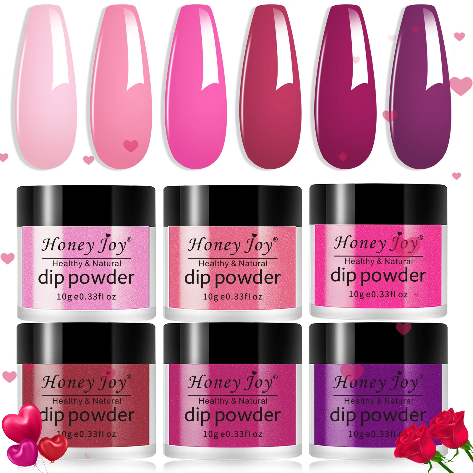 6 boxset Valentines Day Pink Very Fine Dip Powder Series Nail Kit Dipping Set as Gel Naill Polish Effect 241230