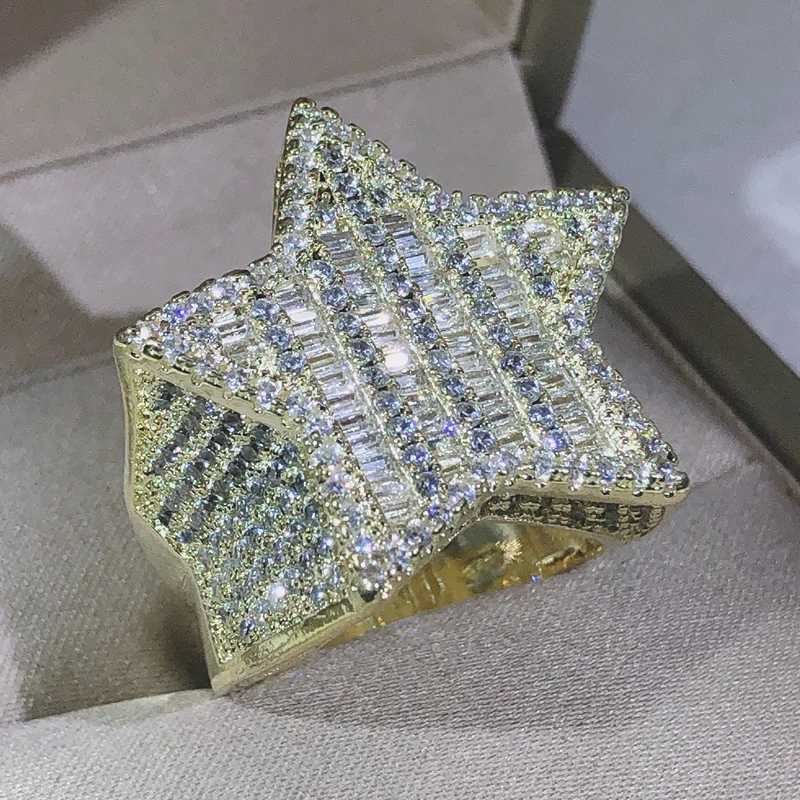 925 Silver New arrivel Hip-hop Full Crystal Micro-inlaid Zircon Big Five-pointed Star Ring For Men and Women JewelryXJ250104