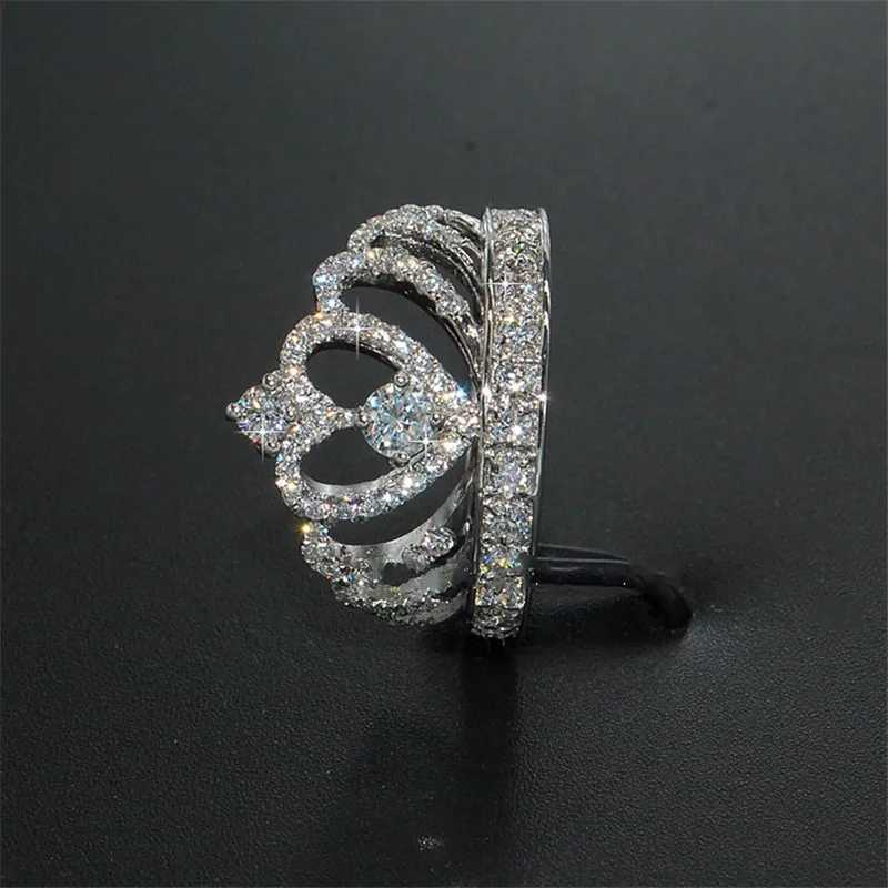 Queen Crown Diamond Ring Real 925 sterling silver Jewelry Luxury Engagement Wedding band Rings for Women Bridal Party accoryXJ250104