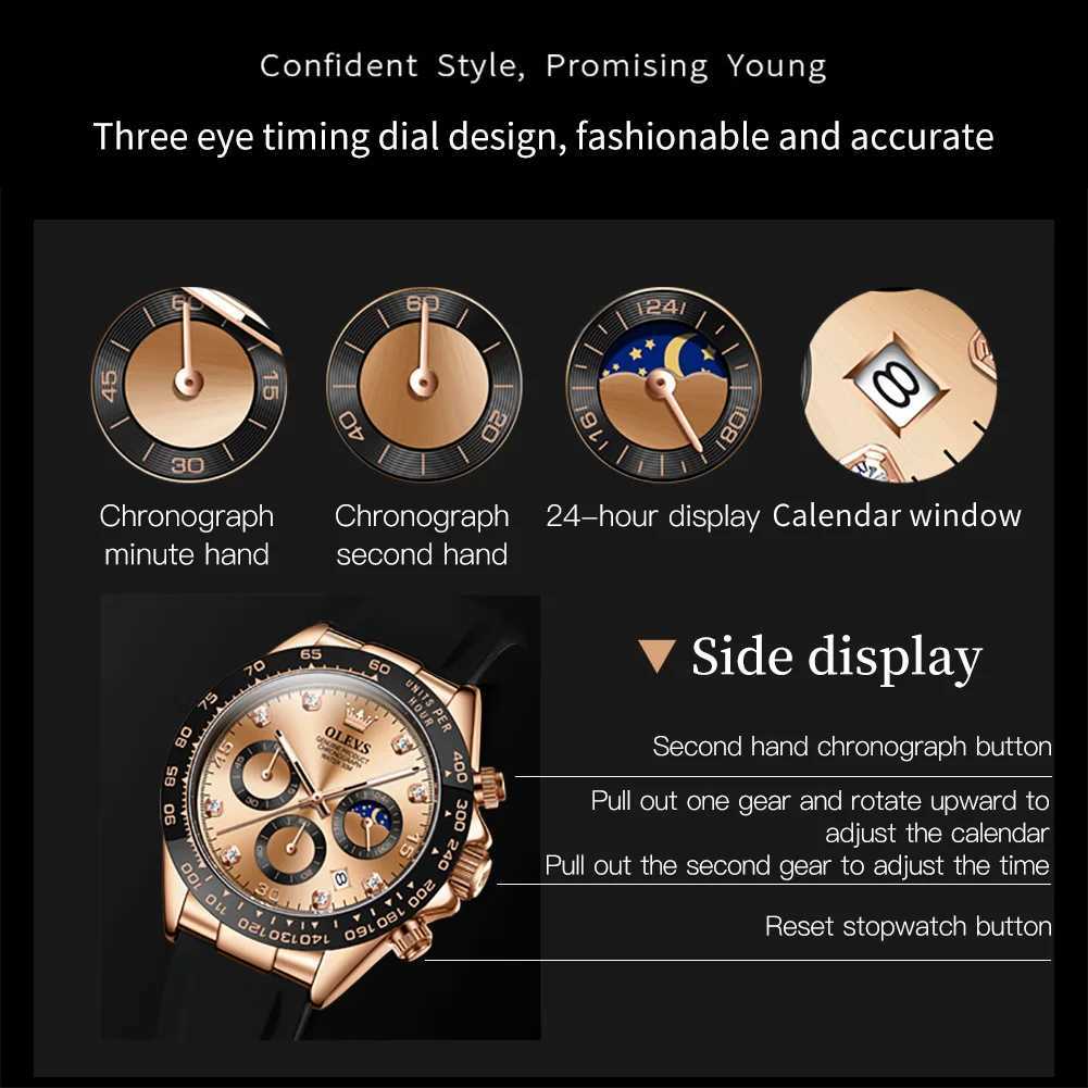 OLEVS 2875 Mens Luxury Quartz Original Sile Sports Multi functional Waterproof Luminous Date Timer W250104