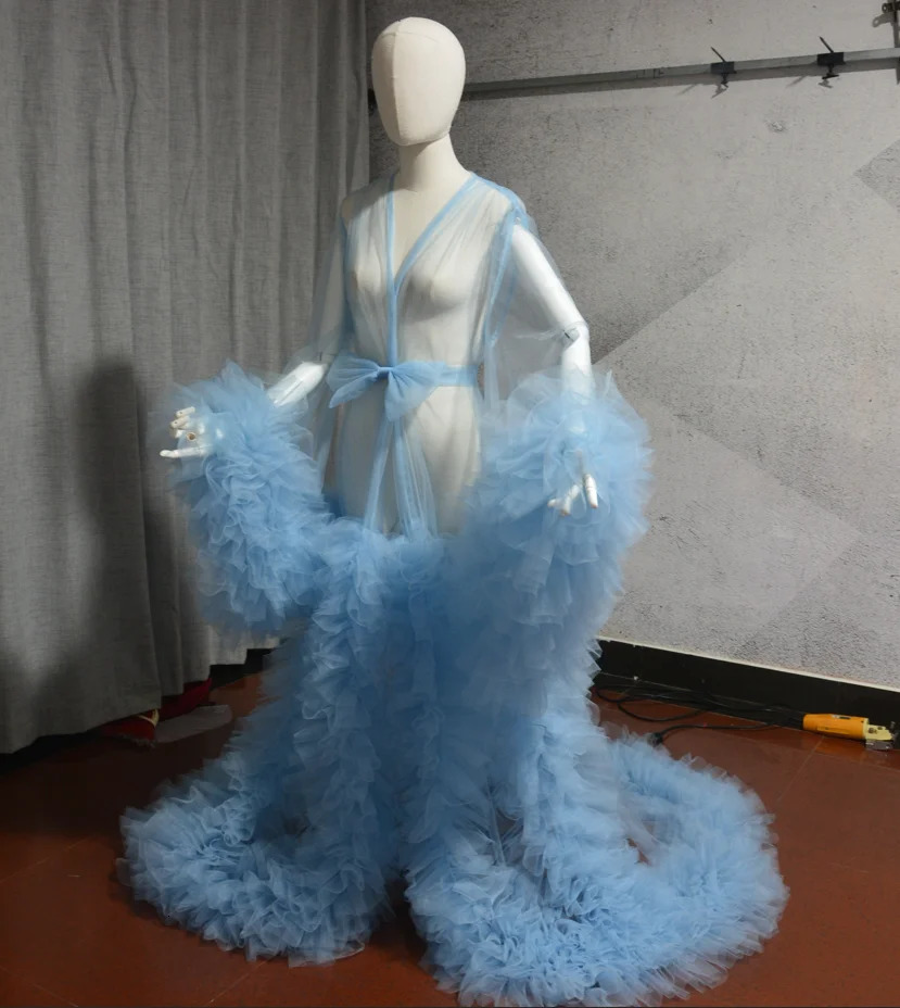 Womens transparent long sheer fluffy maternity dress shower pajama customization 250103