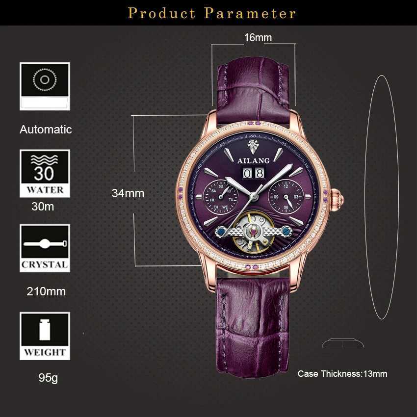 AILANG New Touillon Automatic Mechanical Womens Skeleton Waterproof Calendar Luxury Womens Wrist Relogio Women W250104