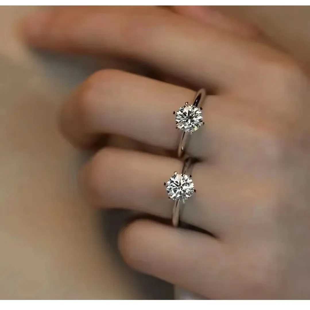 Solitaire ring Real 925 Sterling silver 1ct Moissanite cz Engagement Wedding Band Rings for women Bridal Statement Party JewelryXJ250514