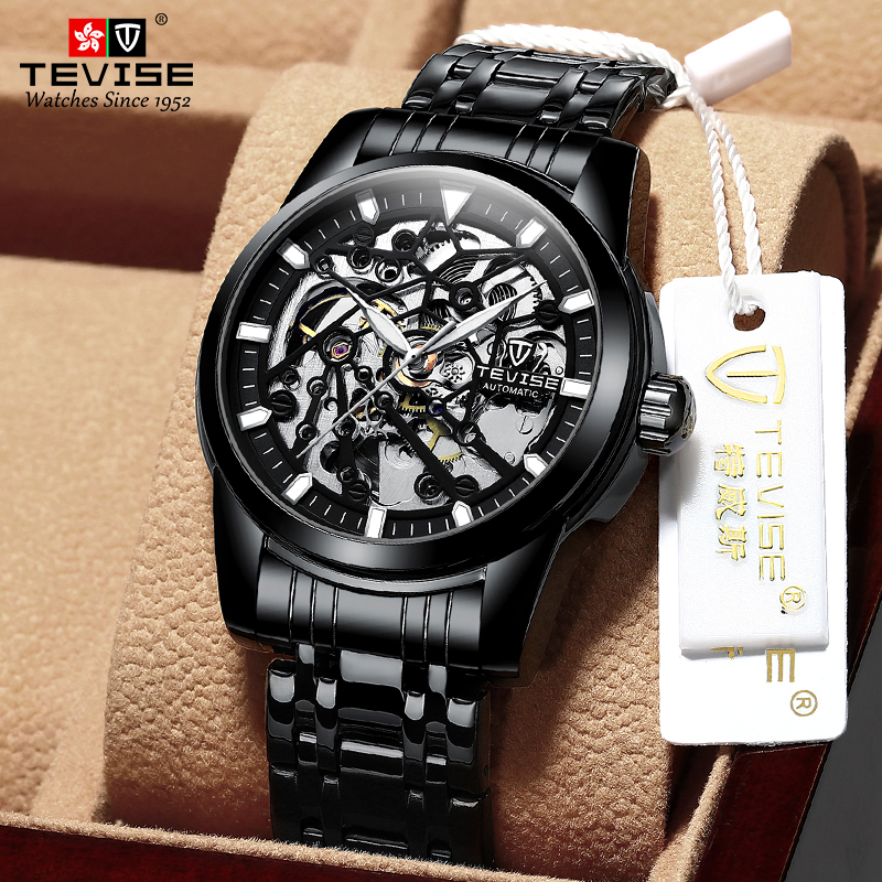TEVISE Mechanical Watch Tourbillon Hollow-out Design Luminous Function Automatic High-end Business Brand Wristwatch T025 T9005E