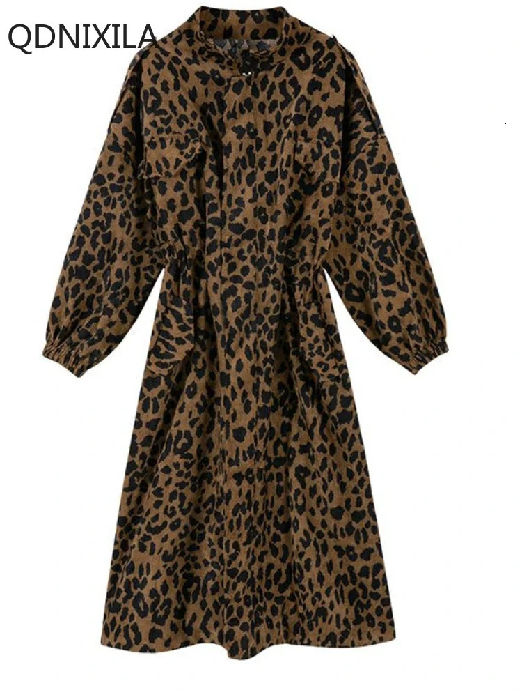 Leopard Print Trench Coat for Women Loose Tooling Jacket Medium and Long Korean Version Outerwears 2024 Autumn 241224