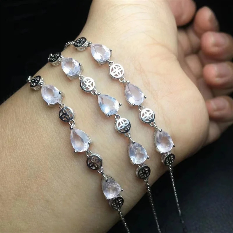 S925 Natural Rose Quartz Teardrop Bracelet Fashion Gemstone Crystal Jewelry Bangle For Women Healing Bohemia Holiday Gift 1pcs 250102