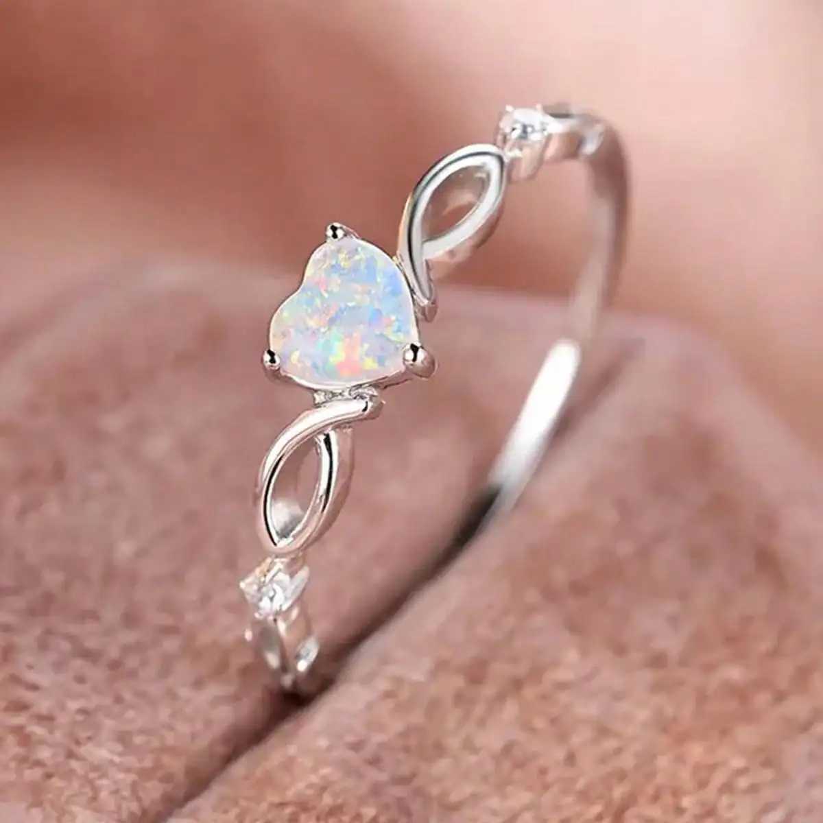 S925 sterling silver natural Australian gemstone set with diamond zircon small fresh heart ring for women as Mothers Day giftsXJ250104