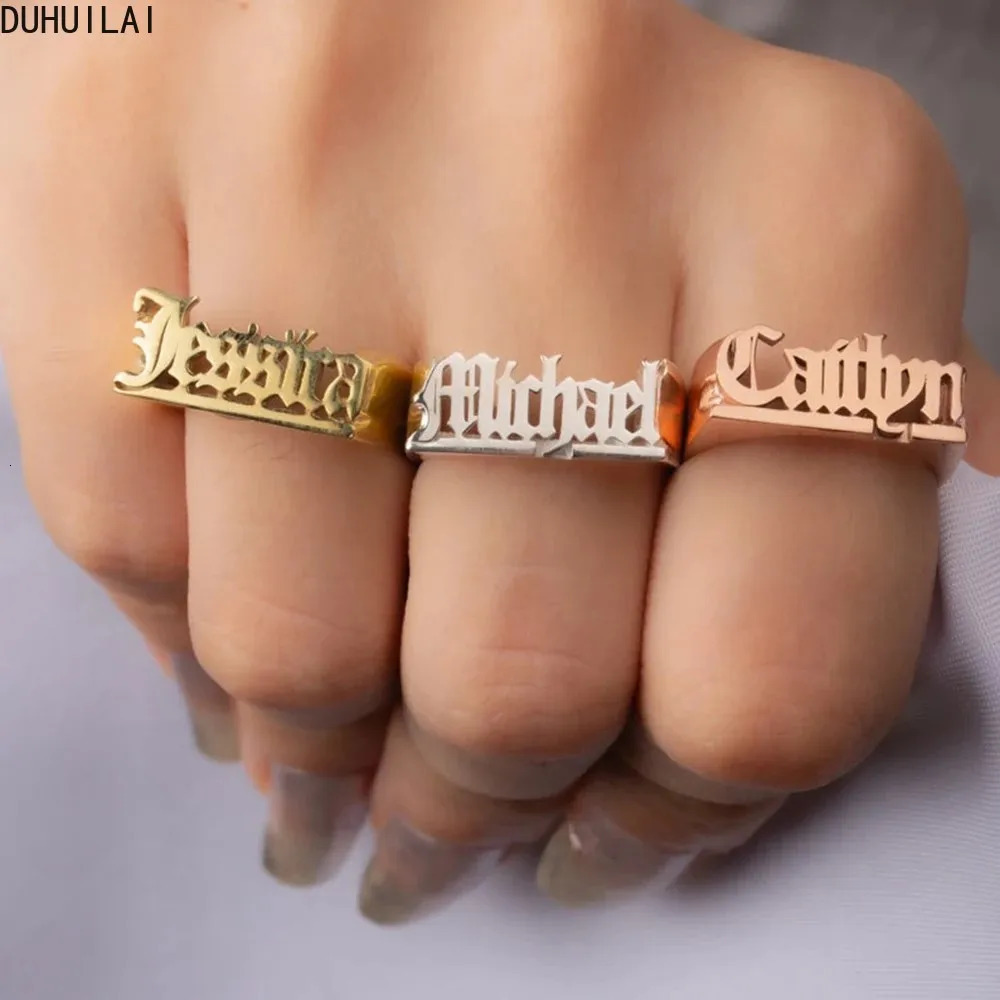 Personalized Old English Name Ring Men Women Custom Ring Premium Stainless Steel Jewelry Chunky Gold Wedding Ring Couple Gift 250103