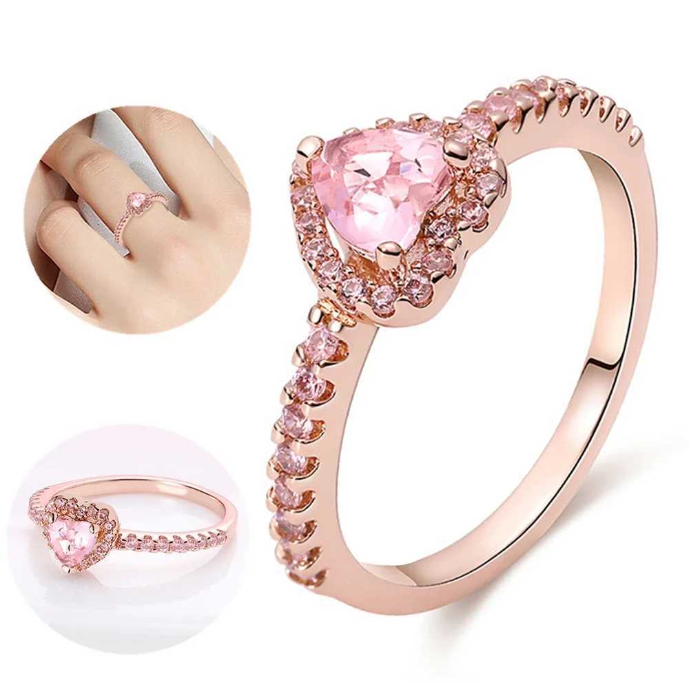 925 Sterling Silver Ring Elevated Red Heart With Colorful Crystal Rings For Women Valentines Gift DIY JewelryXJ250104