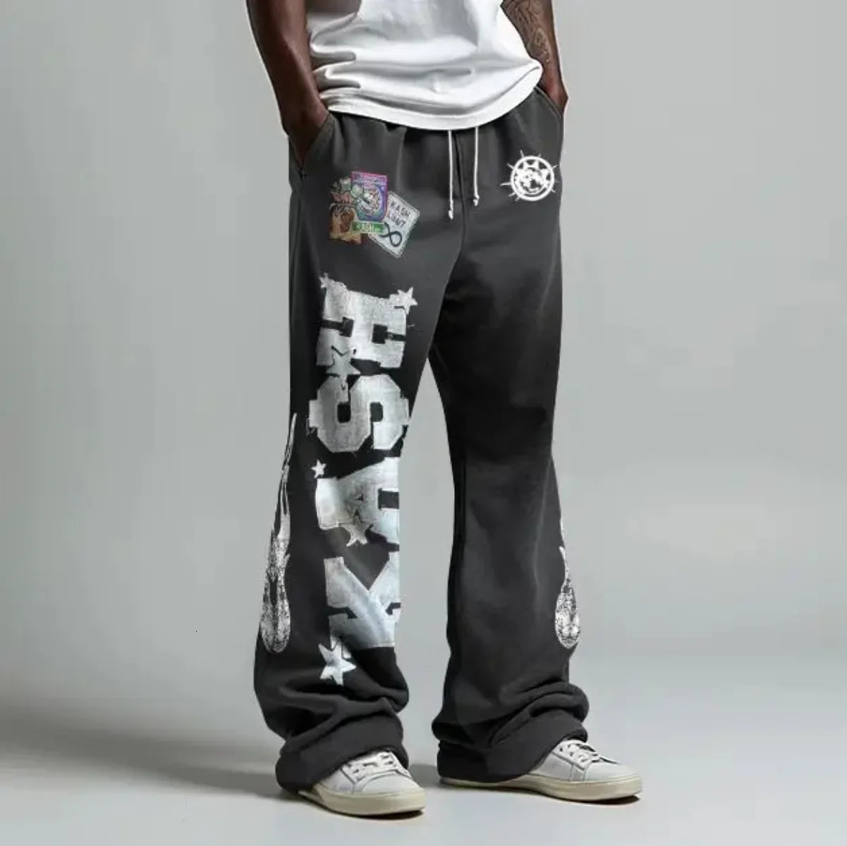 Commodity pants mens double elastic waist decal letter pattern Y2k runner mens loose and loose retro casual sports pants 250103
