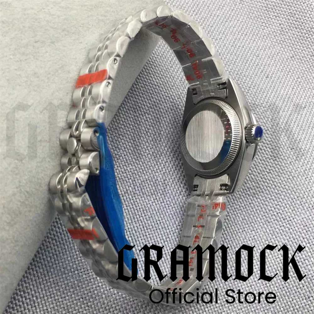 Gramock 26mm Womens 3 oclock Date Diamond Pink Mother of Pearl NH05 Automatic Silver Pearl Glass W250104