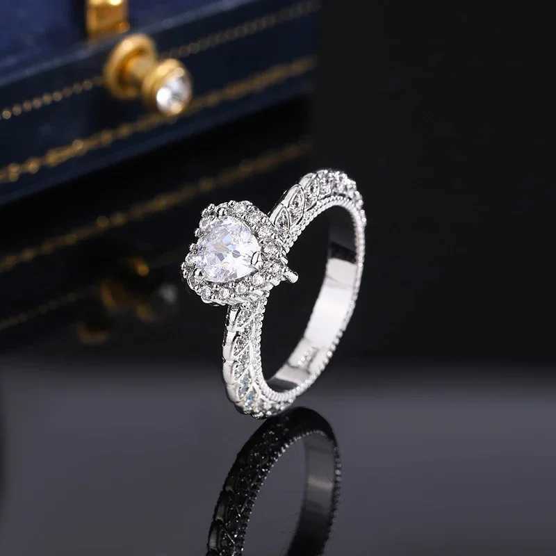 Heart Shed Ring 925 Silver Plated 10mm AAAA Zircon Wedding Ring Pair Ring Women Wedding Engagement Party JewelryXJ250514