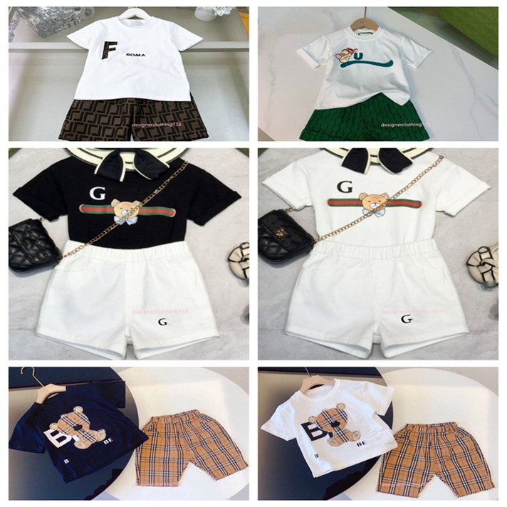 2025 new designer Baby Girls Boys Clothing set Children's casual clothing Summer Children's Holiday clothing Cartoon short sleeve cotton T-shirt pants A48