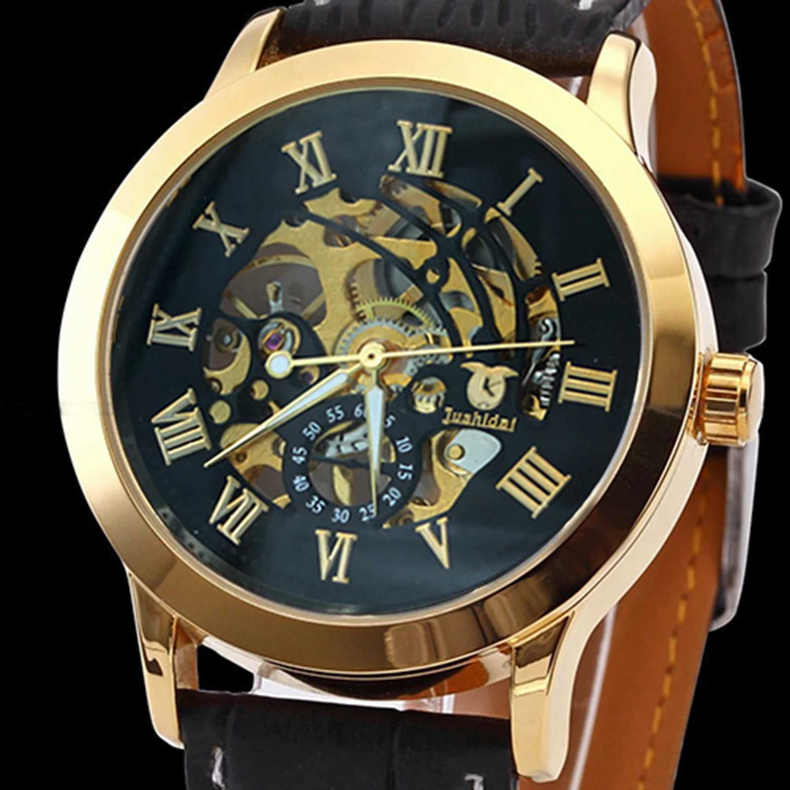 Mens luxury skeleton Roman numerals hollow dial stainless steel strap mechanical mens gift mens Bussin watch W250104
