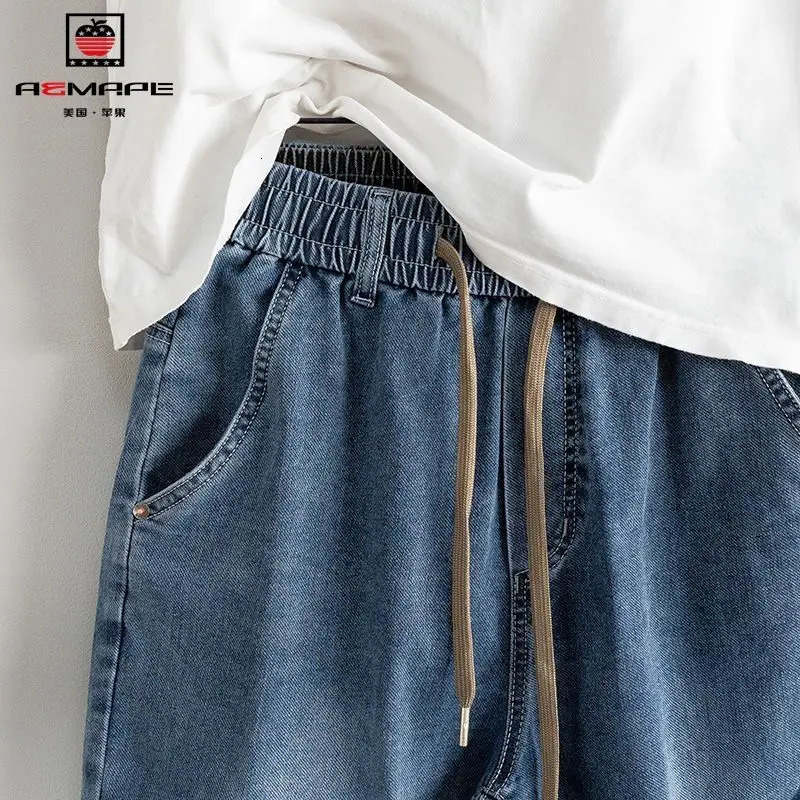 Spring and Autumn Drawstring Hip Hop Baggy Streetwear Mens Clothing Stylish Casual Denim LOOSE Harem Jeans for Men 241230