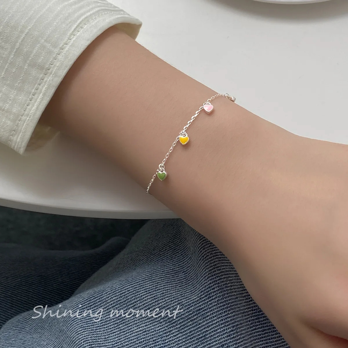 TOYOOSKY 100% 925 sterling silver colored dropper love bracelet sweet and fresh womens gift jewelry accessories 250102