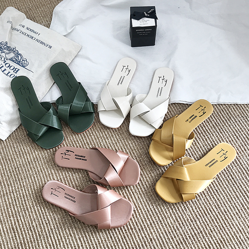 Summer New Ddmywed Cross Flat Bottom One Word Slippers Soft Sole Korean Edition Simple Hundred Outwear Solid Color Chinese Brand Shoes F Ddmysaturn