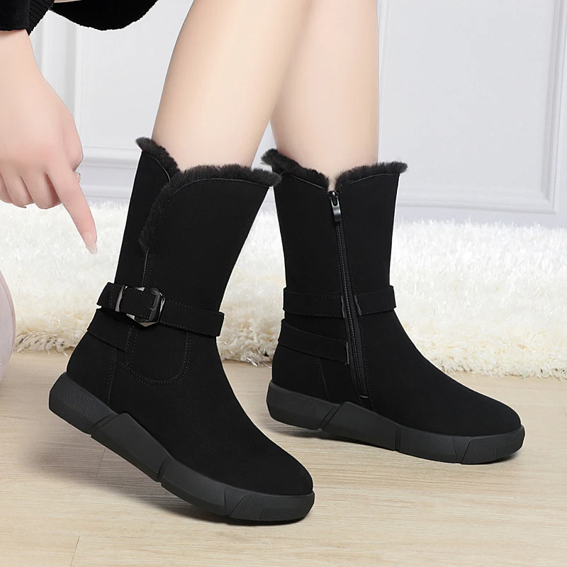 AIYUQI Snow Boots Women Winter Shoes Genuine Leather Flat Women's Short Boots Large Size Warm Non-slip Women's Boots