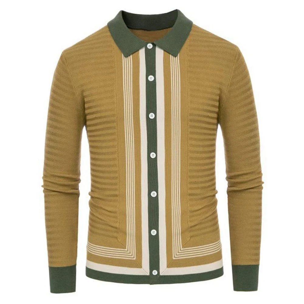 Mens knitted long sleeved polo shirt casual slim fit business polo shirt mens down button casual knitted autumn street clothing 250103