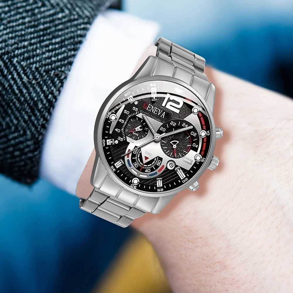 3-Piece/Set Mens Calendar Quartz Busin Fashion Alloy Set Necklace and Bracelet Set Ideal for Gifts W250104