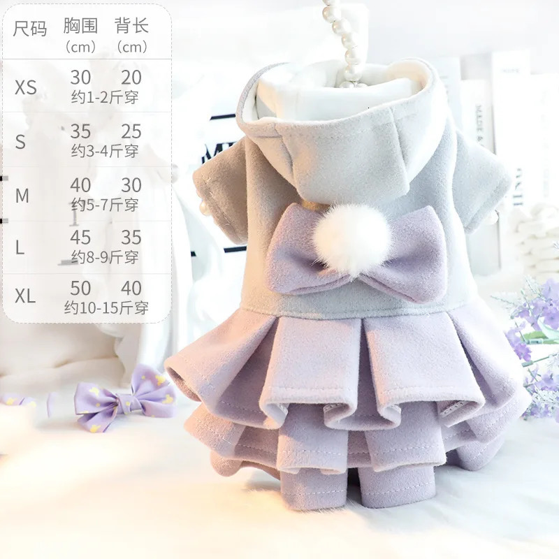 Pet Clothing Autumn Winter Dress Cat and Dog Woolen Cloth Fleece Princess Dress Pink Purple Warm Hoodie Coat 250103