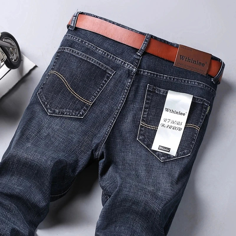 Spring Autumn Men Classic Jeans Business Fashion Straight Regular Blue Stretch Denim Trousers Mens Smart Jeans 241230