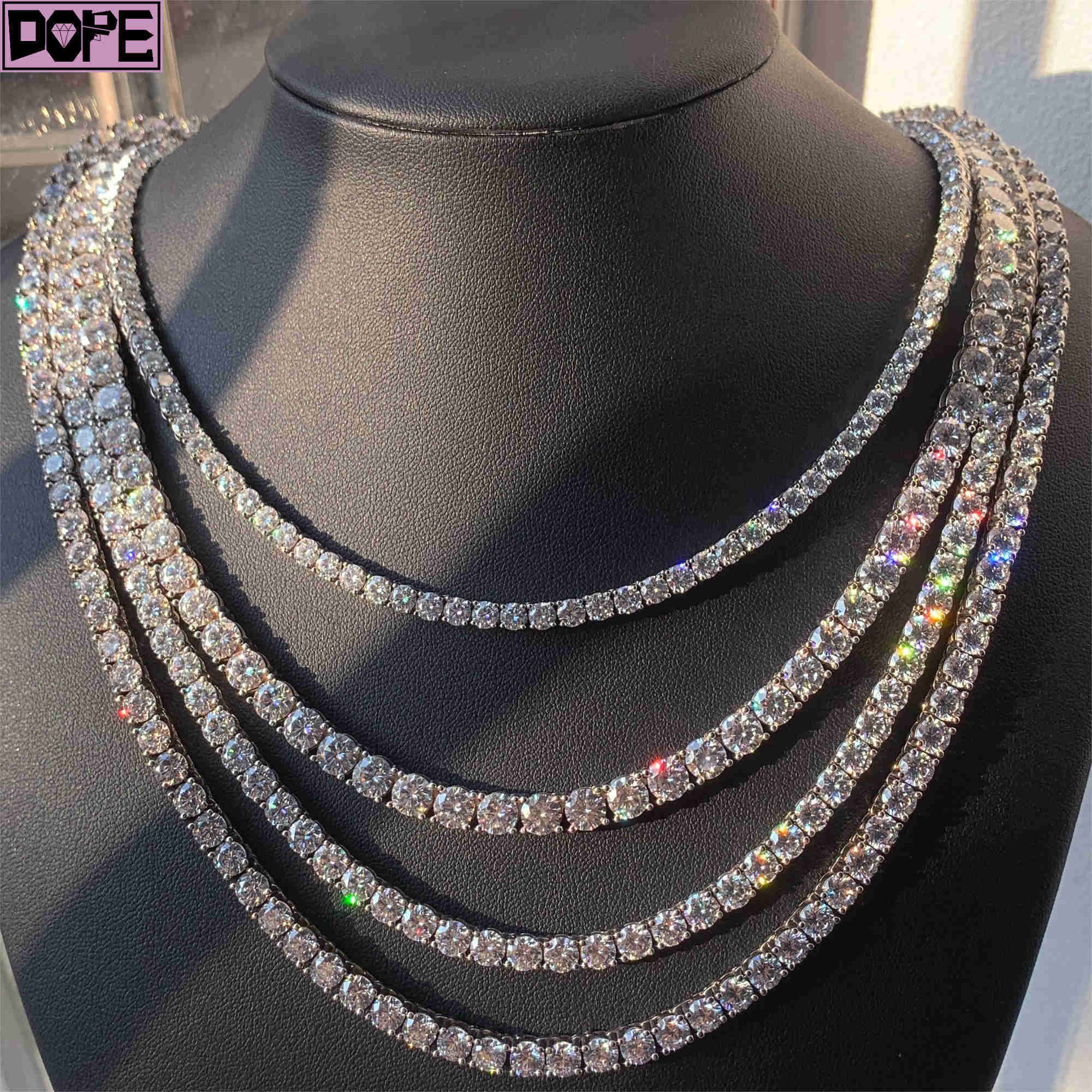 In Stock 3mm/4mm/5mm Tennis Chain High Quality 925 Sterling Silver Hiphop Iced Out Moissanite Tennis Chain