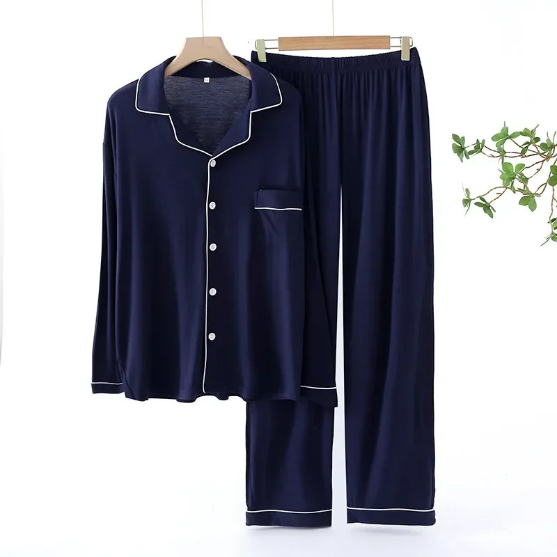 Trouser Pajamas Sets for Mens Spring and Autumn Long Sleeve Modal Thin PlusSized Homewear Suit Solid Colors Pyjama Men 250103