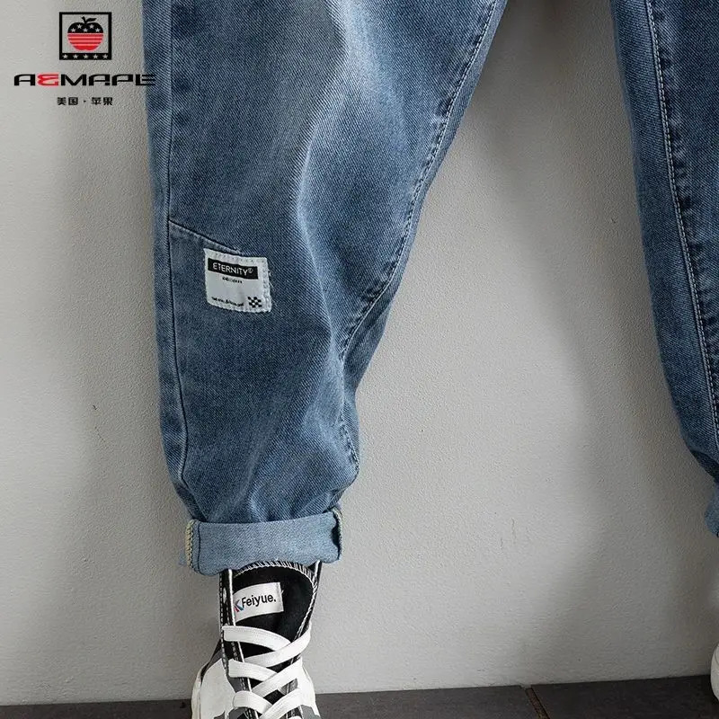 Spring and Autumn Drawstring Hip Hop Baggy Streetwear Mens Clothing Stylish Casual Denim LOOSE Harem Jeans for Men 241230