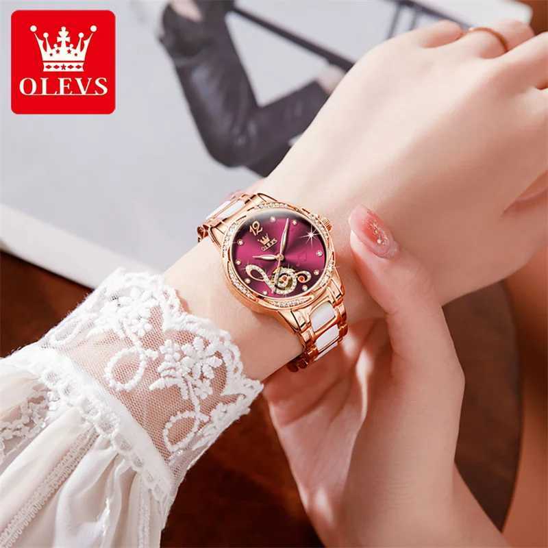 OLEVS Music Note Ceramic Diamond Womens Luxury Brand Womens Automatic Mechanical Womens Relogio Womens Gifts New W250104