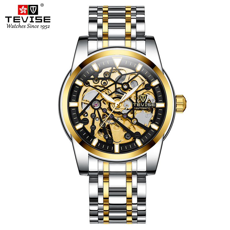 TEVISE Mechanical Watch Tourbillon Hollow-out Design Luminous Function Automatic High-end Business Brand Wristwatch T025 T9005E