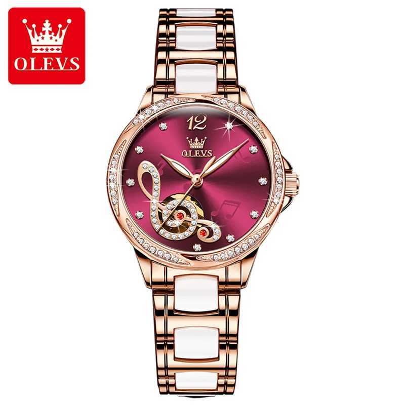OLEVS Music Note Ceramic Diamond Womens Luxury Brand Womens Automatic Mechanical Womens Relogio Womens Gifts New W250104
