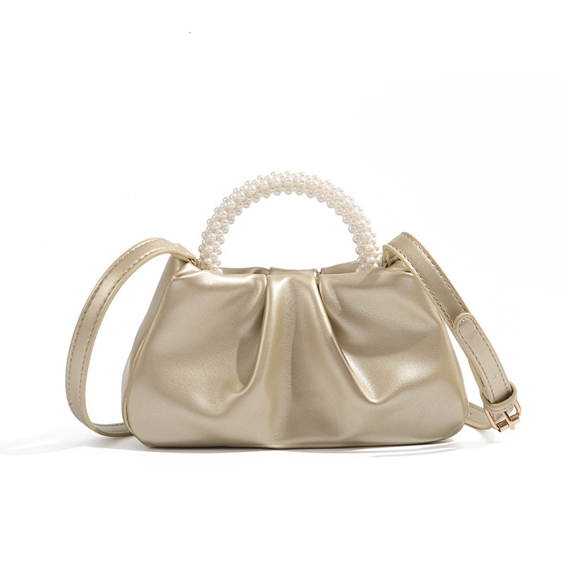 New Sweet Girl Cute Pearl Handbag, Women's Single Shoulder Versatile Phone Small Bag, Wrinkled Crossbody Cloud Bag