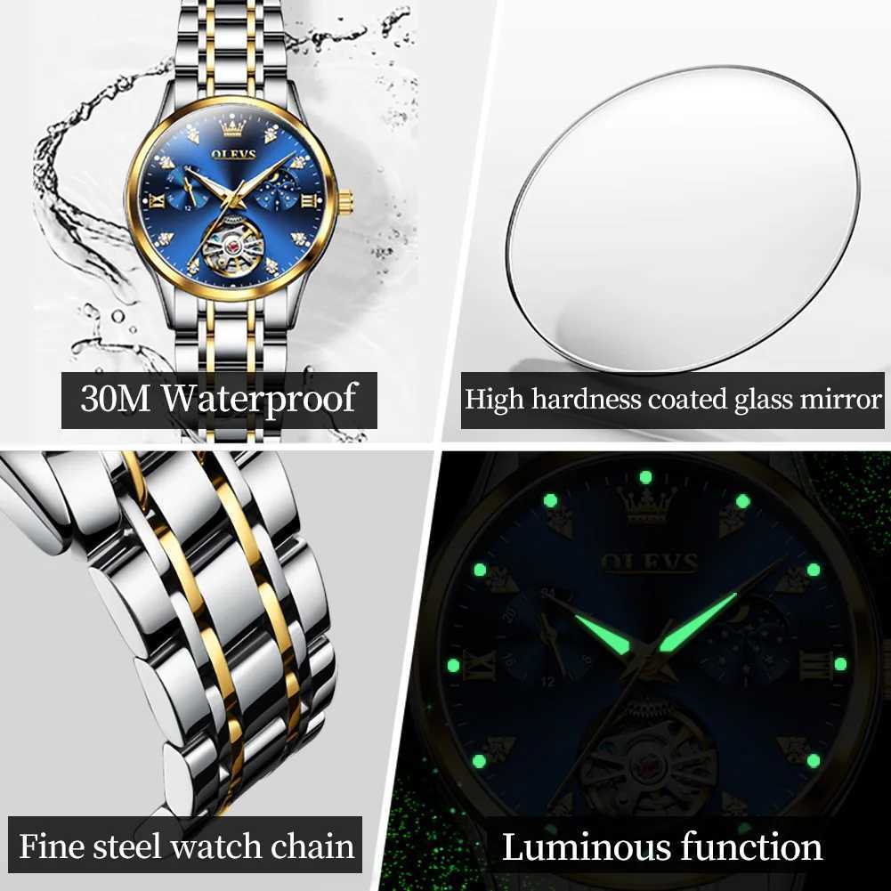 OLEVS Womens Luxury Touillon Style Original Automatic Mechanical Womens Waterproof Luminous Women W250104