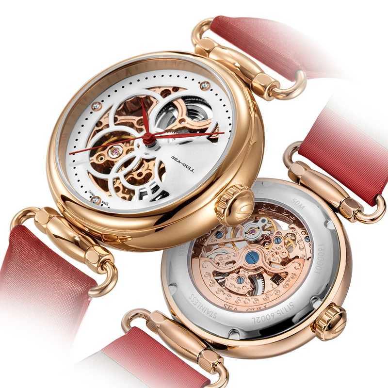 2022 Seagull Fashion Womens Leather Str Waterproof Automatic Full Hollow Mechanical Womens 811.11.6002 W250104