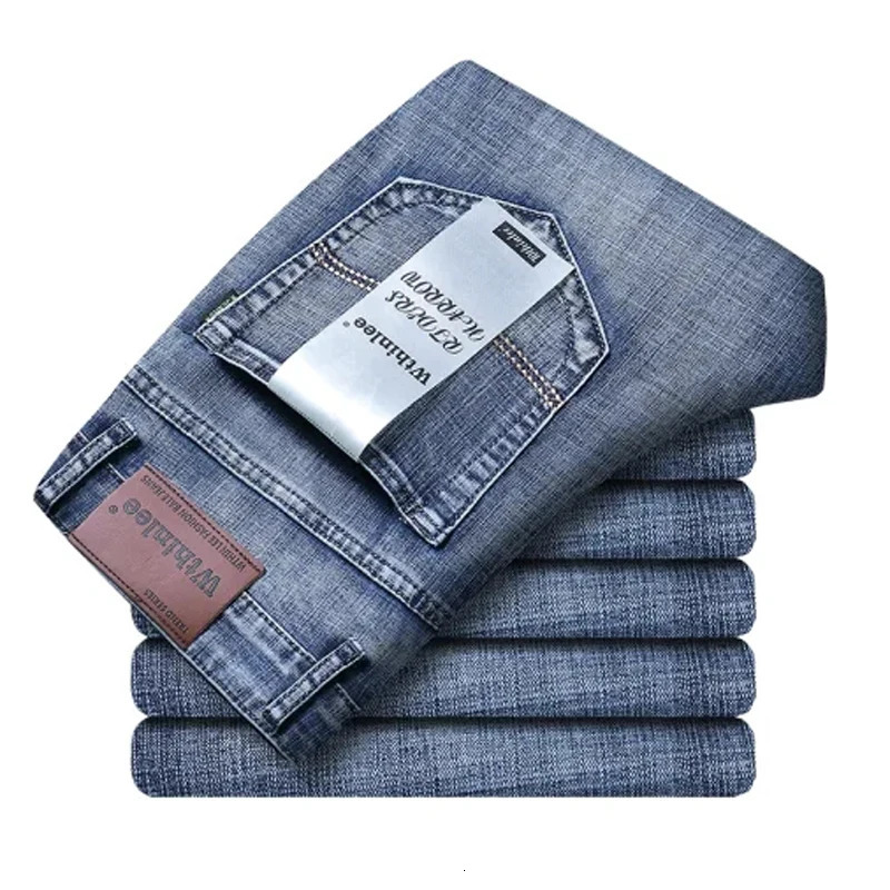 Spring Autumn Men Classic Jeans Business Fashion Straight Regular Blue Stretch Denim Trousers Mens Smart Jeans 241230