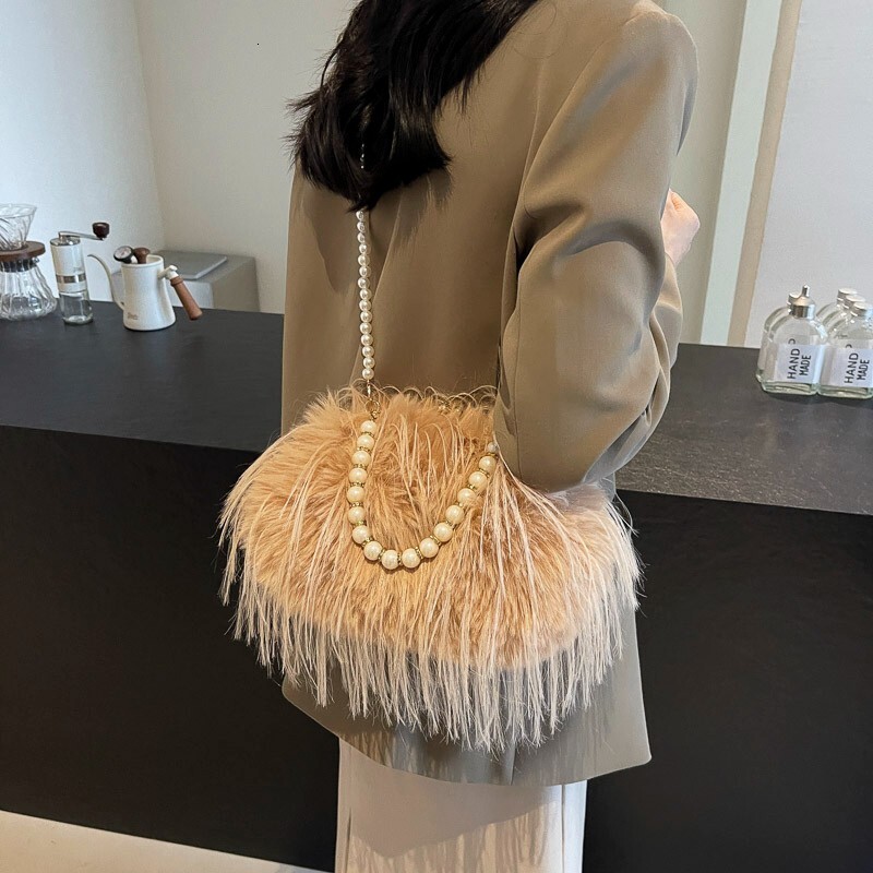 Plush women's pearl new best-selling high-end designer design autumn and winter fur bucket small bag small square bag wallet crossbody bag handba