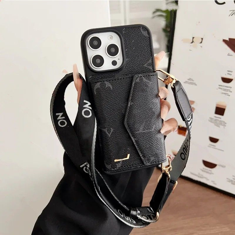 Cas de téléphone concepteur iPhone Portefeuille crossbody pour Apple iPhone 16 Pro Max 15 Pro Max 14 13 12 15 Plus 16 plus couverture de couvertu