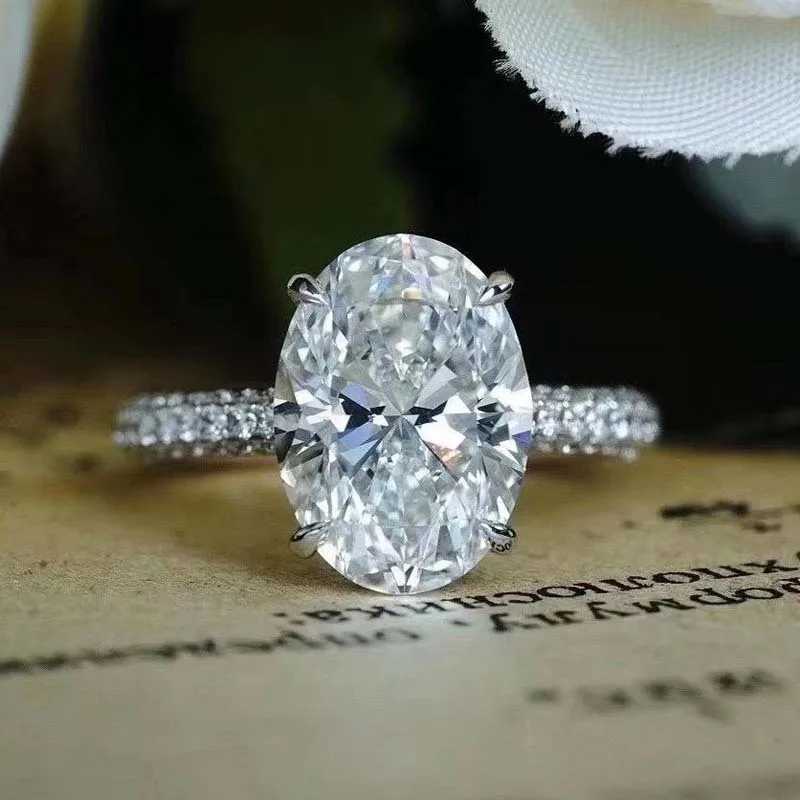 New 925 Sterling Silver Oval 4ct Lab Diamond Ring Engagement Wedding Band Gig Stone Rings for Women Bridal Jewelry GiftXJ250514