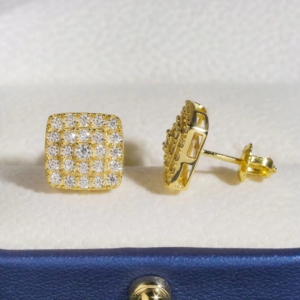 Icedminer Ear Studs For Men Hip Hop Jewelry Pass Dias Tester Moissanite s Sier Square Earrings Women