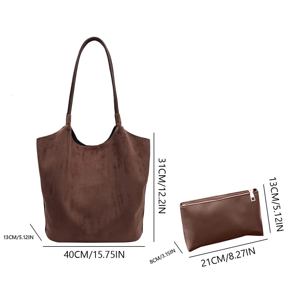 Tote Bag Faux Suede Magnetic Closure Shoulder Bag for Women Solid Hobo Bag Top-handle Bag for Work Travel 250103
