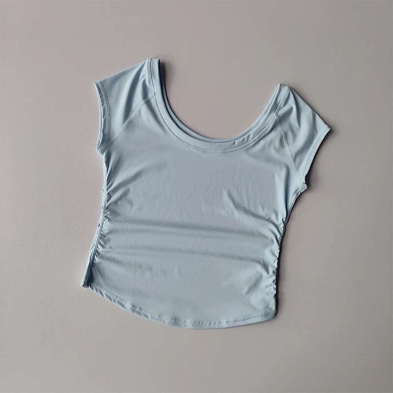 Big Round Neck Fiess Women's Tight Fitting Sports T-Shirt, Running Training Short Sleeved Thin Nude Yoga Suit Top