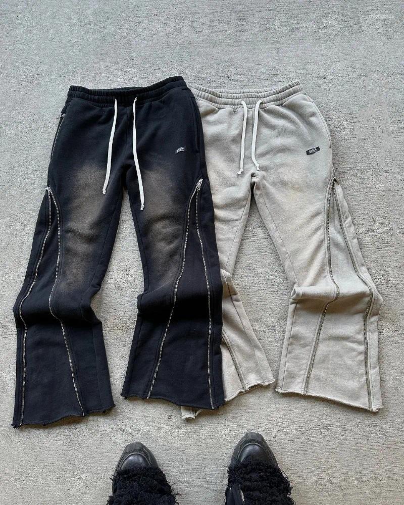 Mens Pants 2025 Personality Design Double Zipper Micro Flare Men Y2k Retro Trend Fashion Brand Streetwear Couple Casual